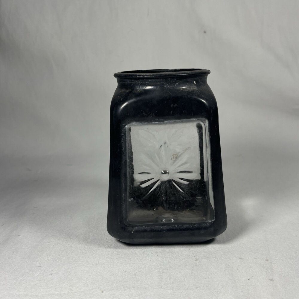 Black Glass Light Cover Shade Embossed Flower Clear Panel Vintage